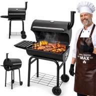 GRILL WĘGLOWY OGRODOWY STALOWY DUŻY POKRYWA + TERMOMETR PÓŁKI NA KÓŁKACH