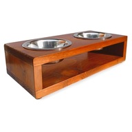 DREWNIANY STOJAK NA MISKI DLA MAŁEGO PSA BUFET PSÓW BAR Z MISKAMI 2x0,45L