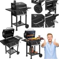GRILL OGRODOWY WĘGLOWY DUŻY PRZENOŚNY Z POKRYWĄ TERMOMETR RUSZT ŻELIWNY