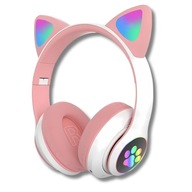 Słuchawki Dla Dzieci Bezprzewodowe Bluetooth Nauszne Kocie Uszy Różowe