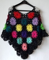 Poncho nowe patchworkowe kolorowe szydełkowe uniwersalne