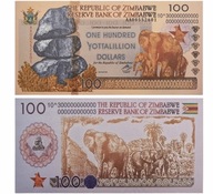 Banknot Kolekcjonerski 100 Yottalillion Dolarów Zimbabwe UV UNC Smart xshop