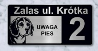 Tabliczka Grawerowana numer domu, ulica, obiekt monitorowany 2w1 Uwaga pies