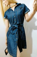 CUBUS niebieska rozkloszowana dżinsowa sukienka zapinana na guziki S