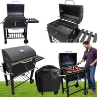 GRILL WĘGLOWY OGRODOWY DUŻY ŻELIWNY RUSZT TERMOMETR Z KÓŁKAMI POKRYWĄ XXL