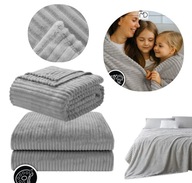 PLUSZOWY KOC PASKI NA ŁÓŻKO FOTEL MIŁY DUŻY SZARY 160X200CM PLED TŁOCZENIA