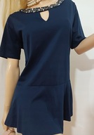 ANTHOLOGY granatowa bluzka z baskinką biżuteryjna z cyrkoniami gothic 3XL