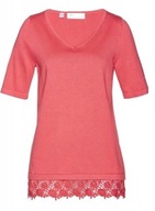 20147 BLUZKA DAMSKA CZERWONA Z KORONKĄ GIPIURĄ , KRÓTKI RĘKAW 42 / 44