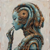 Cyber kobieta portret obraz olejny na płótnie 58x58 AI rury nowoczesny