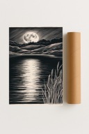 Plakat bez ramy 40x50 cm Księżycowe odbicie – nocna dekoracja ścienna