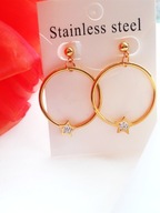 Kolczyki Złote Cyrkonie Koła Kółka Gwiazdka Gwiazda, Stal Chirurgiczna