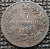*WŁOCHY [1056]*5 centesimi 1861 *M Król Wiktor Emanuel II, Gwiazda, wieniec