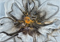 Zamieć, abstrakcja, farby akrylowe, aukcja charytatywna, elementy złota