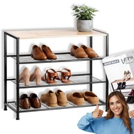 REGAŁ SZAFKA NA BUTY CZARNA METALOWA BLAT DREWNO DUŻA WĄSKA 3 POZIOMY LOFT