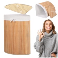 NAROŻNY KOSZ NA PRANIE BAMBUSOWY Z POKRYWĄ SOLIDNY PRZENOŚNY WOLNOSTOJĄCY