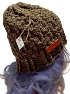 Luźna czapka z serii "Tweed", kolor taupe, z wełną, handmade, unikat