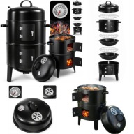 GRILL WĘGLOWY OGRODOWY 3w1 WĘDZARNIA BECZKA OGRODOWA PALENISKO TERMOMETR