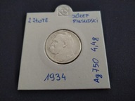 Moneta 2 złote Piłsudski 1934, ładny stan, srebro (138)