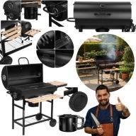 GRILL WĘGLOWY OGRODOWY DUŻY 93x111CM POKRYWA 2RUSZTY POPIELNIK PÓŁKI DREWNO