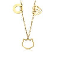 Naszyjnik Złoty SERCE KOT KWIATEK Celebrytka łańcuszek PUDEŁKO stal jakość