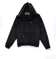 Bluza Welurowa Kangurka Z Kapturem Czarna BLM |R. S