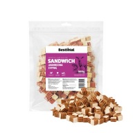 MIĘKKIE KAWAŁKI SANDWICHE Z JAGNIĘCINY I DORSZA 500g PRZYSMAKI DLA PSA RYBA