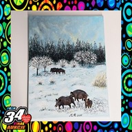 Obraz akryl „Wataha dzików w ogrodzie” 2025 – WOŚP