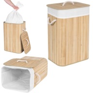 KOSZ NA PRANIE BAMBUSOWY SKŁADANY JEDNOKOMOROWY WĄSKI WOLNOSTOJĄC 80L