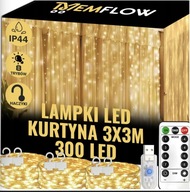 Kurtyna świetlna 3x3m Lampki 300LED na okno Girlanda BIAŁA CIEPŁA Pilot