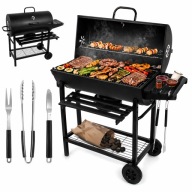 GRILL WĘGLOWY OGRODOWY Z POKRYWĄ, TERMOMETREM I POPIELNIKIEM BECZKA