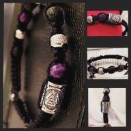 BRANSOLETKA RUNA VALKNUT KAMIEŃ AMETYST LAWA REGULOWANA 18-21 cm