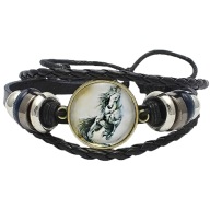 Skórzana bransoletka - Koń - regulowana długość, ozdobne dodatki - 20mm
