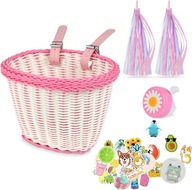 Kosz rowerowy przedni Flintronic biały Pleciony Koszyk Wstążki +30 naklejek