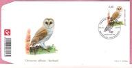 Belgia 2010, FDC st.Bruxelles, ptaki sowa płomykówka, nominał 4,60 €