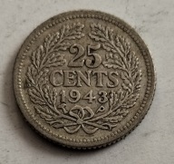 moneta srebro Holandia 25 cent 1943