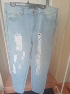 denim club 18/44 spodnie dżins błękitne proste wysoki stan poszarpane