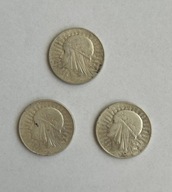 Trzy monety 5 zł 1933 - 1934 Głowa kobiety Jadwiga
