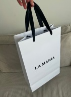 La Mania biała torba papierowa prezentowa pionowa czarne Logo 45/30/14