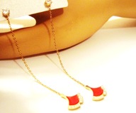 Kolczyki Różowe Złoto Czerwony Liść Łańcuszek Cyrkonia Stal Chirurgiczna