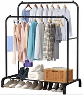 WIESZAK STOJĄCY NA UBRANIA Z PÓŁKĄ METALOWY PODWÓJNY DUŻY PRZENOŚNY