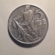 5 zł 1974- Rybak, szerokie cyfry data.