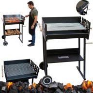 GRILL WĘGLOWY OGRODOWY STALOWY RUSZT 58x42cm NA KÓŁKACH Z PÓŁKĄ REGULACJA