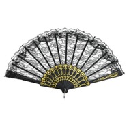 JAPOŃSKI WACHLARZ KORONKOWY OZDOBNY CZARNY SKŁADANY KARNAWAŁ COSPLAY