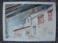 Toskania akwarela z toastem Am Weingut Dobre Wino ! niesygnowana 1996