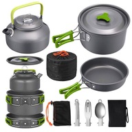 NACZYNIA TURYSTYCZNE ZESTAW GARNKÓW SZTUĆCE POD NAMIOT BIWAK CZAJNIK 18 EL