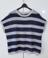 Bluzka Dzianinowa Granatowa W Śmietanowe Pasy |R. L