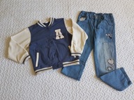 Cool Club spodnie dżinsowe w kwiatki i bluza niebieska roz 128