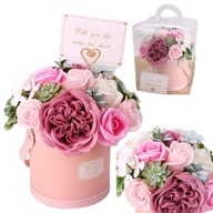 Bukiet zapachowych kwiatów mydlanych flower box róże prezent NA PREZENT