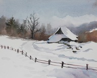 Pejzaż zimowy Akwarela Sabina Salamon 24x30