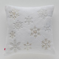 Świąteczna poszewka na poduszkę futrzana pluszowa biała w śnieżynki glamour